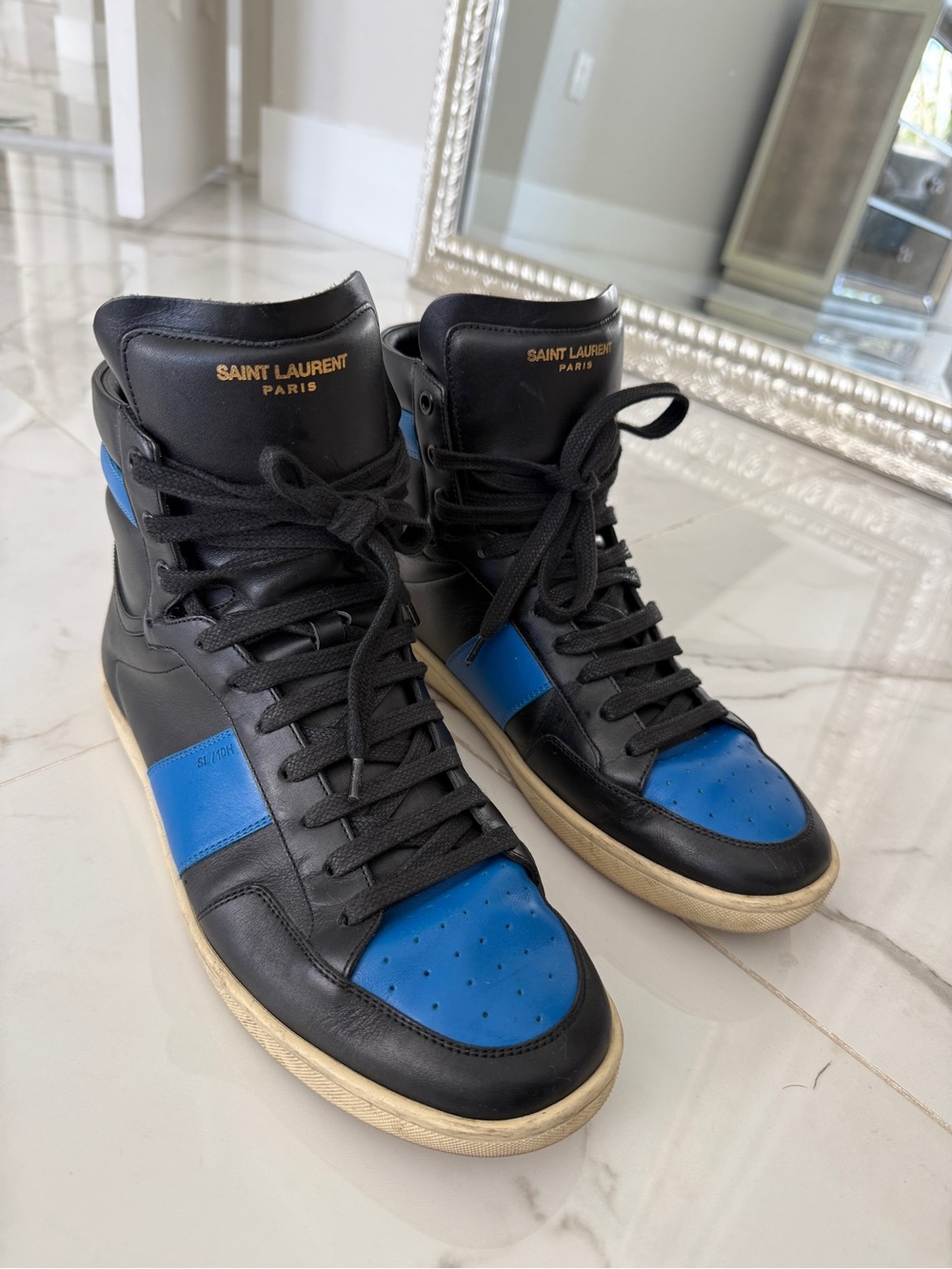 Saint Laurent Black and Blue High-Top Sneakers